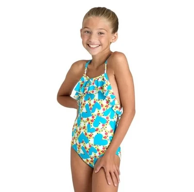 ARENA Mädchen Vintage Badeanzug Swimsuit Soft Green Multi, 140cm 10-11 Jahre - Bild 1 von 4