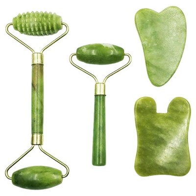 4 masajeadores faciales de jade Gua Sha para rostro, ojos y cuello.