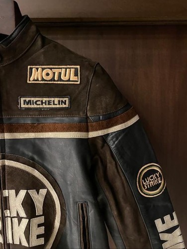 Handmade Vintage Lucky Strike Racing Leather Jacket, Retro Racer Biker Jacket - Picture 4 of 6