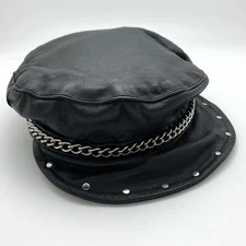 Vintage Muir Cap Made In USA W/ Chain Biker Cap Village People - GENUINE LEATHER