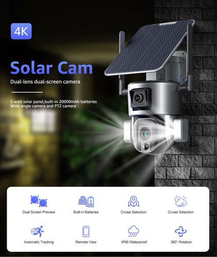 4G WIFI Solar Security Camera CCTV Outdoor Dual Lens 4K CAM 6MM/4X/10X ZOOM IP66 - Picture 6 of 19