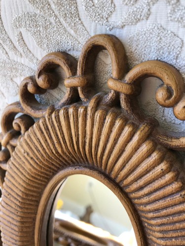 Set of Vintage 1968 Syroco Homco #2615 Oval Mirrors, Wicker Look Resin - Picture 5 of 12