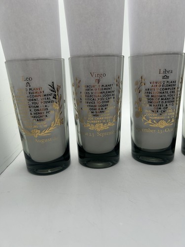 Bicchieri vintage Barware MCM Federal Glass 22K Zodiac Smoke Highball SET COMPLETO 12 - Foto 8 di 9