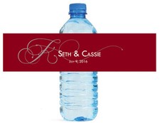 100 Burgandy Monogram Wedding Anniversary Engagement Party Water Bottle Labels