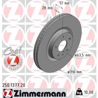 Zimmermann 2X Bremsscheibe Vorne Ø316 Mm InnenbelüFtet FüR Ford Mondeo V