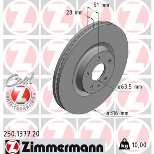 Zimmermann 2X Bremsscheibe Vorne Ø316 Mm InnenbelüFtet FüR Ford Mondeo V-image