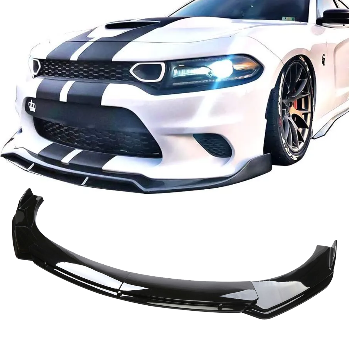 Gloss Black Front Bumper Lip Spoiler Splitter for 15-22 Dodge Charger