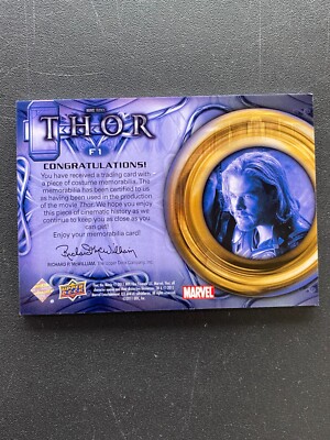 Chris Hemsworth Thor 2011 Upper Deck Marvel Authentic Patch Movie