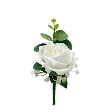 Artificial Wedding Flowers, Single Foam Rose Buttonhole Eucalyptus & Gypsophila