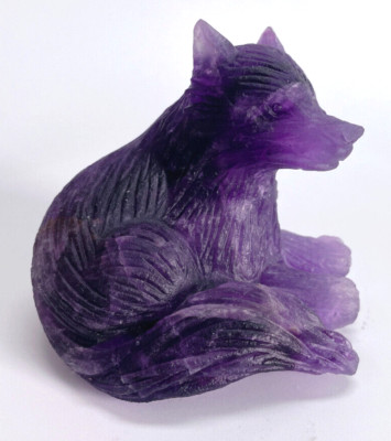3.2'' Natural Dream Chevron AMETHYST Carved Crystal Wolf Skull , Crystal Healing