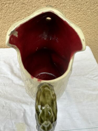 ANTIQUE BARBOTINE PITCHER ORCHIES RUSSIAN SOLDIER KOREA INSIDE RED - Picture 10 of 10