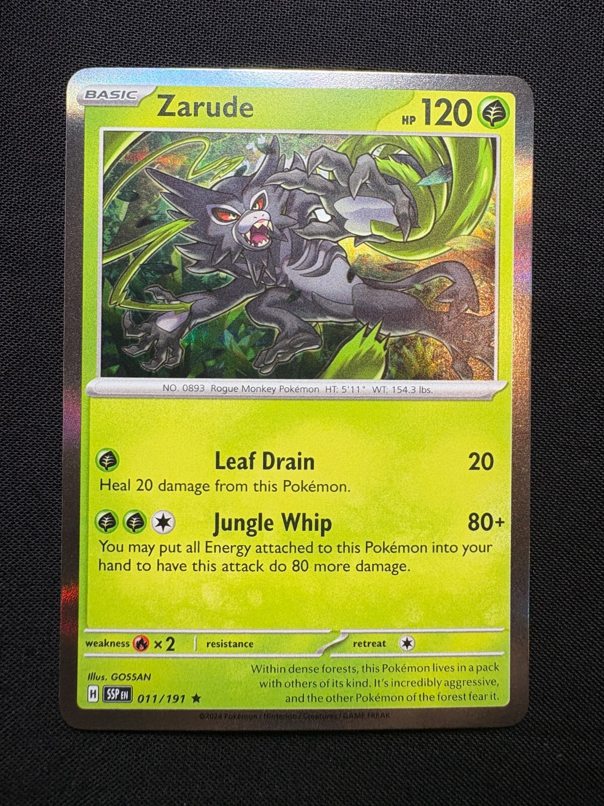 Zarude 011/191 Holo Rare LP-NM - Pokemon Scarlet & Violet Surging Sparks SSP