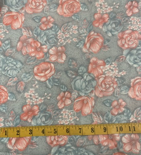 VINTAGE PEACH & GRAY MEDIUM FLORAL PRINT 100% COTTON FABRIC 3 YARDS + - Picture 2 of 2