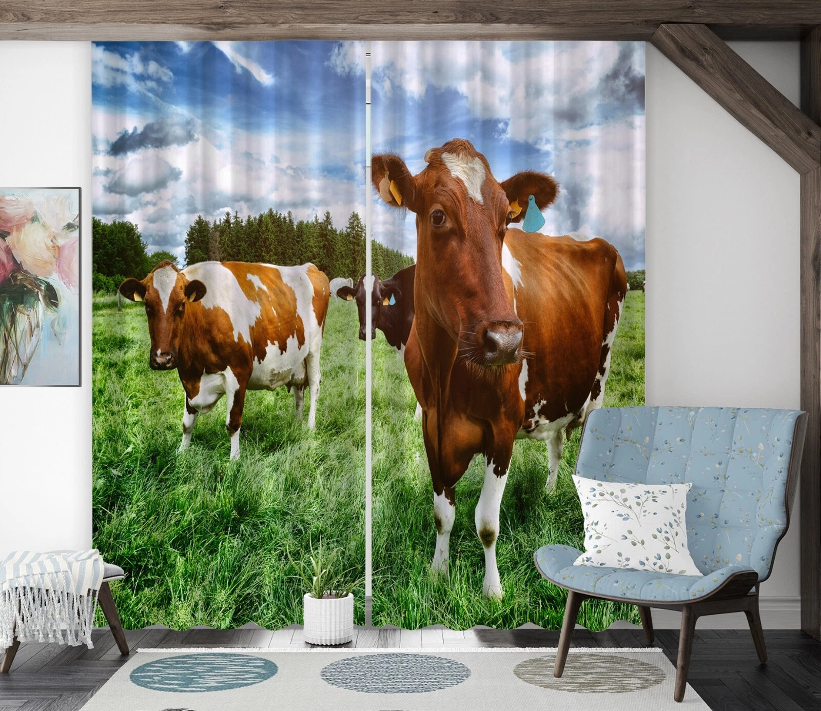 3D Beautiful Cow ZHUB320 Animal Photo Curtain Window Blockout Fabric Vera 2023