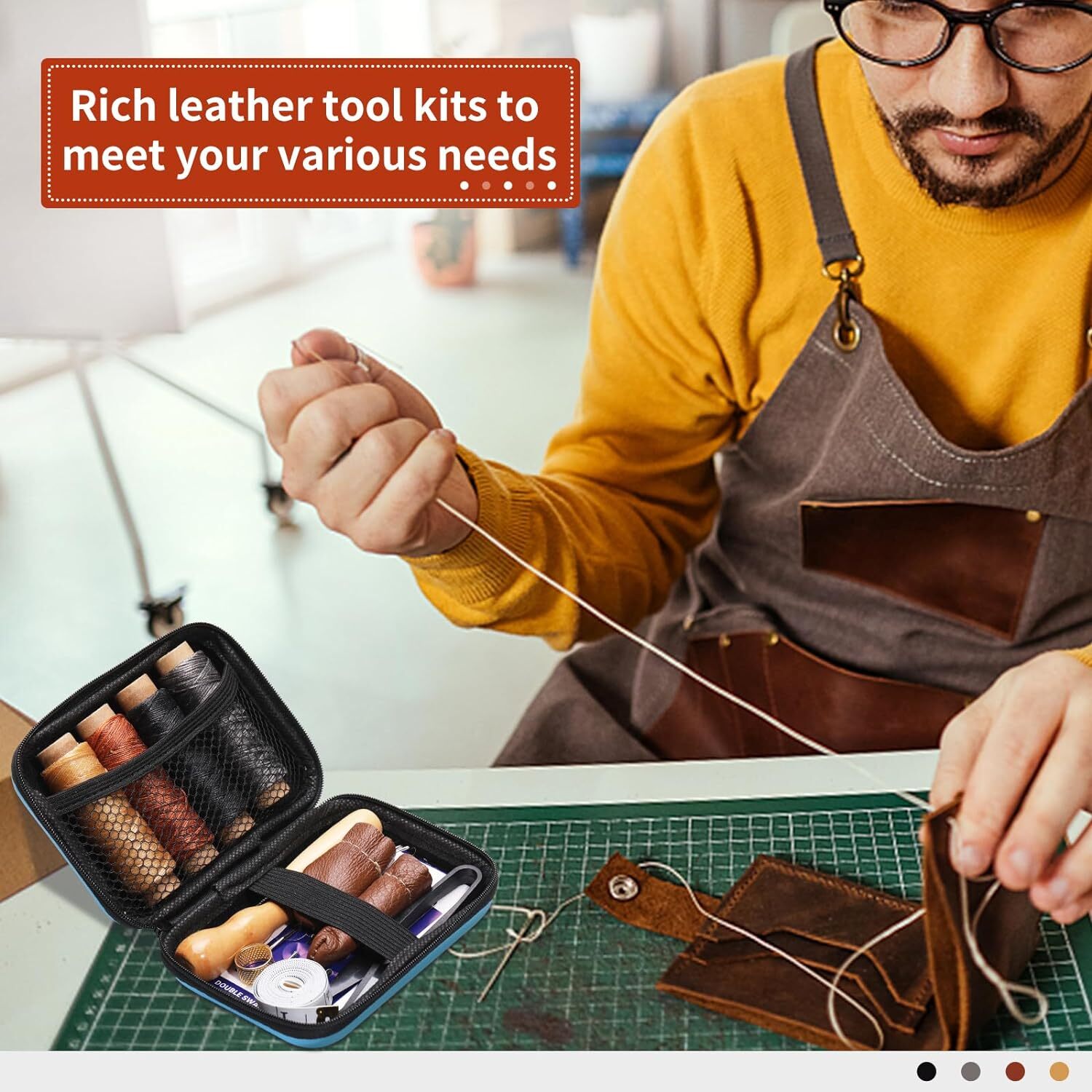 Leather Sewing Kit – Needles, Awl, Waxed Thread, Upholstery Repair & Craft Tools