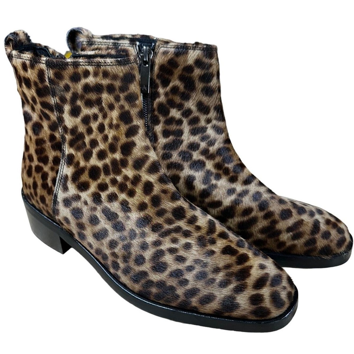 Aquatalia Geanna Calf Hair Bootie Side Zip Leopard Print Women's Size NWOB