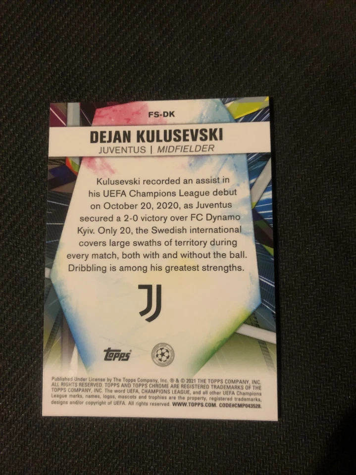 2020-21 Topps Chrome Sapphire UCL Dejan Kulusevski Future Stars Card #FS-DK - Image 2 of 2