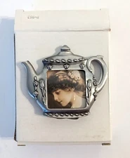 Vintage Pewter Teapot Shaped Mini Picture Frame with Stand 2.5"H 3" W NIB