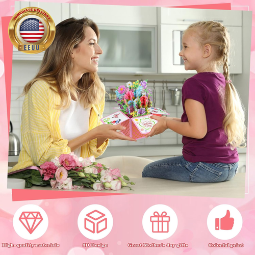Pop up Mothers Day Cards for Mom Happy Mothers Day Pop up Card 3D Pop-Up Flower - Picture 2 of 6