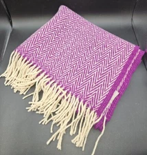 Oversize Wool Scarf Purple Zig Zag 66" × 23" Portugal Chi Coracao Portugal
