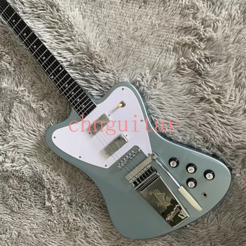 Custom Grayish Blue Firebird Electric Guitar 2 Humbuckers 2V2T White Pickguard