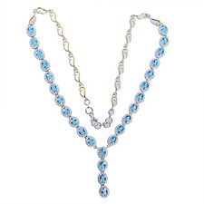 925 Sterling Silver Genuine Blue Topaz Gemstone Necklace Fine Bridal Jewelry