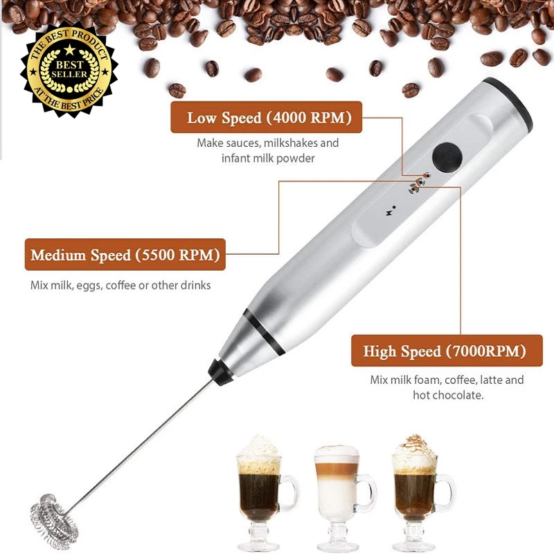 Milk Frother Electric Egg Beater USB Charging Mixer for Coffee Drink Portable