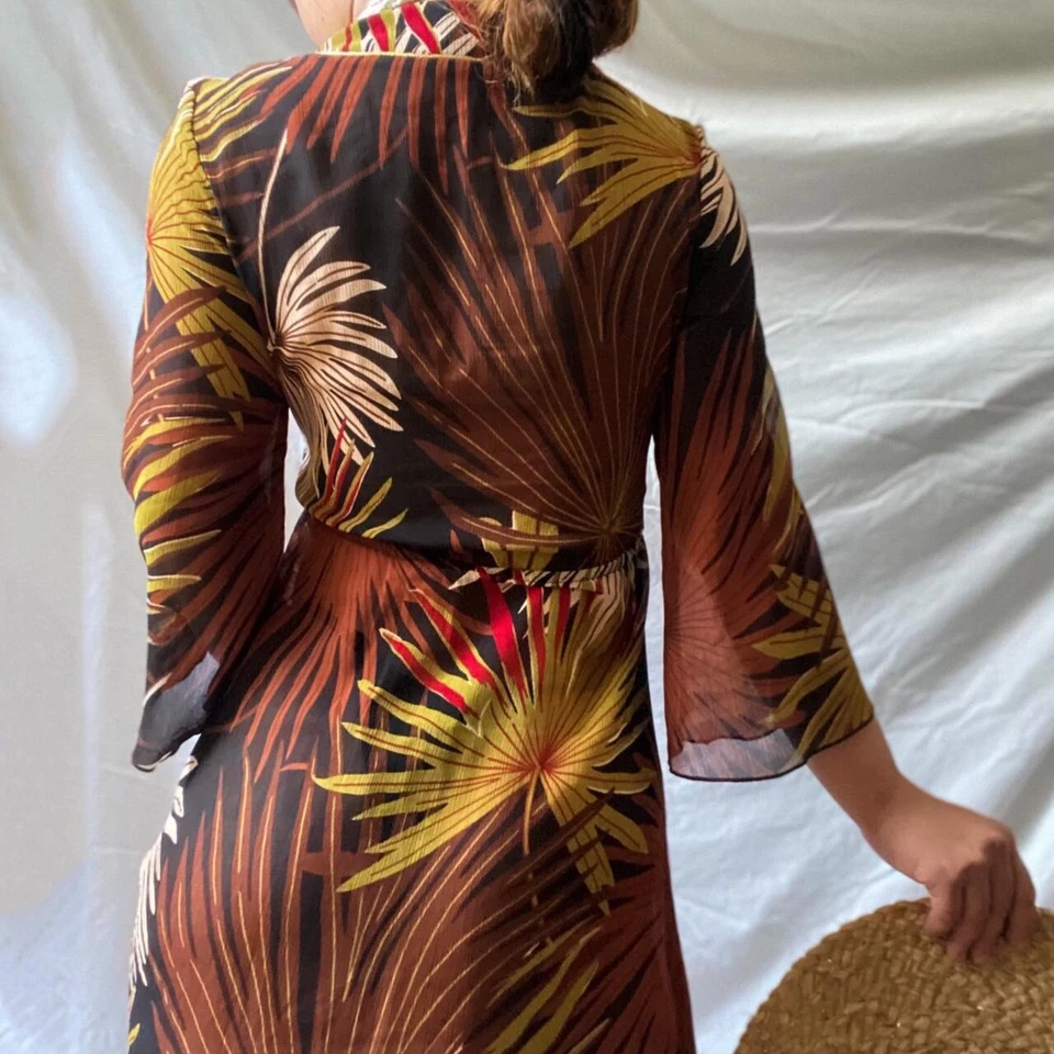 Palm Print Flowy Sheer Midi Dress Size 12 Wish - So Beautiful - Image 4 of 4