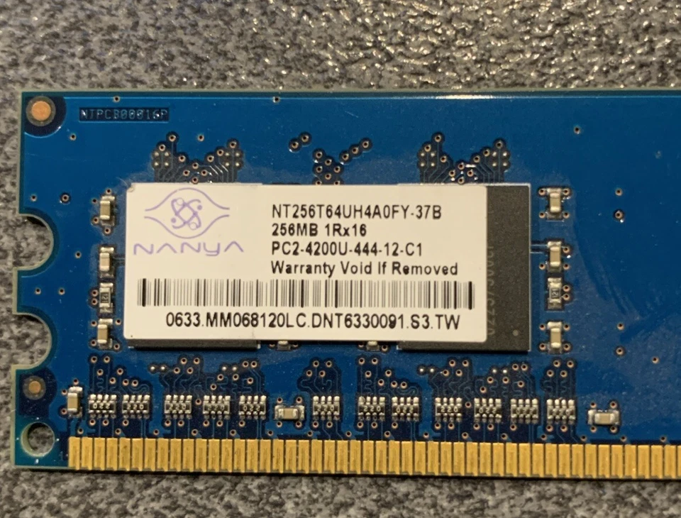 Nanya NT256T64UH4A0FY-37B 256MB PC2-4200 1Rx16 CL4 DDR2 DIMM PC4200U-444-12-C1 - Image 2 of 3