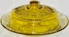 Federal SHARON/CABBAGE ROSE AMBER *ROUND BUTTER DISH W/COVER*