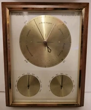 Vintage Working 1962 Airguide Instruments Chicago Barometer Teak Wood Glass USA