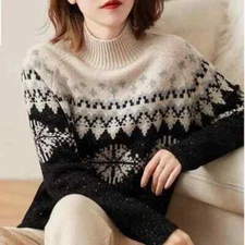 Autumn/Winter Turtle Neck Knit Snowflake Sweater Chic Streetwear Men And Women