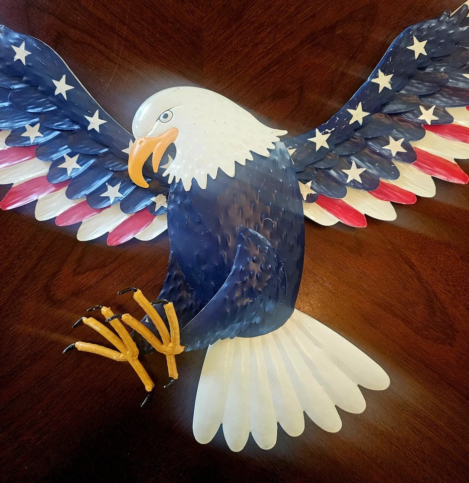 Hanging Metal Patriotic Eagle 4th July Indoor Outdoor Large Sculpture 27" x 19" - Image 3 of 4