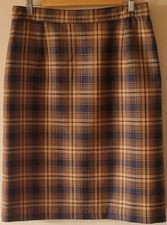 Slimma Wool Tartan Skirt UK 14 Brown Blue Check Pencil Classic Lined Pure New Wo