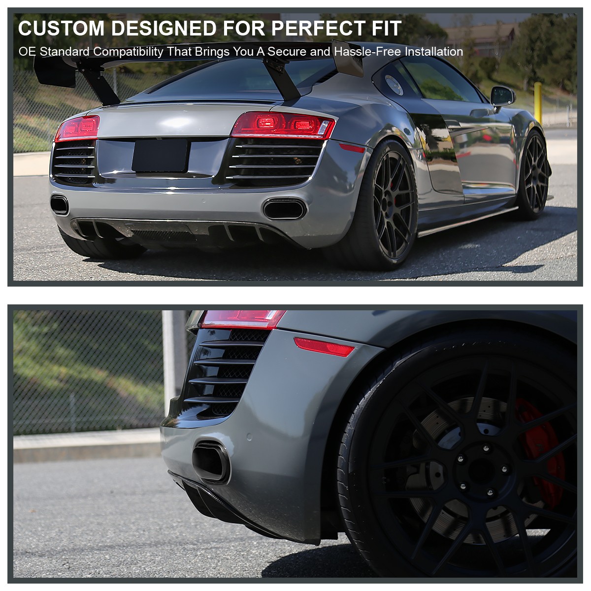 Fits 2008-2012 Audi R8 V8 4.2L Base / Spyder Forged Carbon / Purple Exhaust Tips