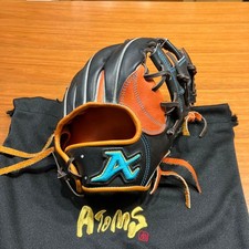 ATOMS Baseball Glove Infielder Leather Black-Orange LH New