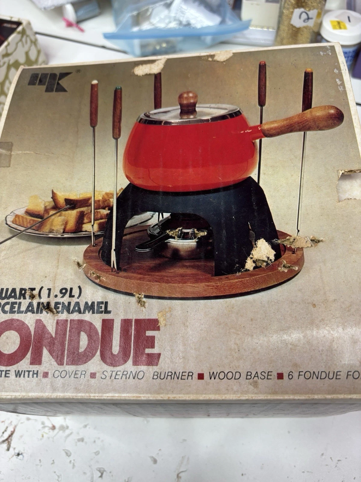 Vintage 1975 2 Quart Porcelain EnamelFondue Set M. KAMESTEIN