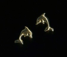 New 14K Solid Yellow Gold 11mm Dolphin Fish Animal Ocean Beach Stud Earrings sf