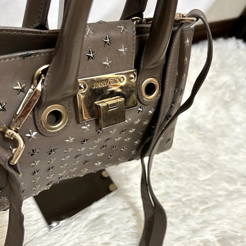 Jimmy Choo Riley S Beige Bolso de Hombro Bolso de Mano Tachuelas Estrella Bandolera Foto 2 de 4