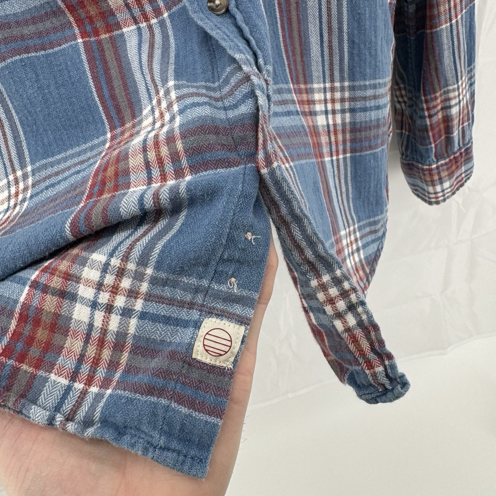 Marine Layer Blue Red Button Down Multi Plaid Lon… - image 3