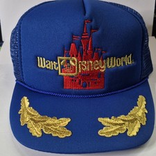 VTG Disneyland Trucker Hat Cap Gold Leaf Embroidered Captain 80s Castle Snapback