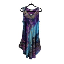 NWT Ashley Taylor Womens Boho Sun Dress One Size Purple Blue Gold Sleeveless