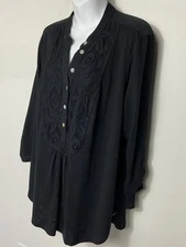 NY Collection Women's Black 3/4 Sleeve Lace V-Neck Blouse Plus Size 3X NWT