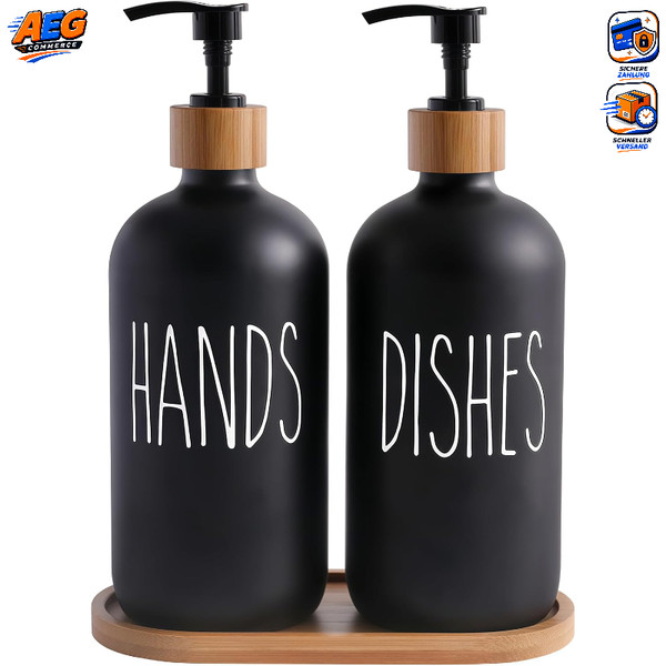 Seifenspender Set Schwarz Matt 475Ml Mit Tablett FüR Badezimmer KüChe-image
