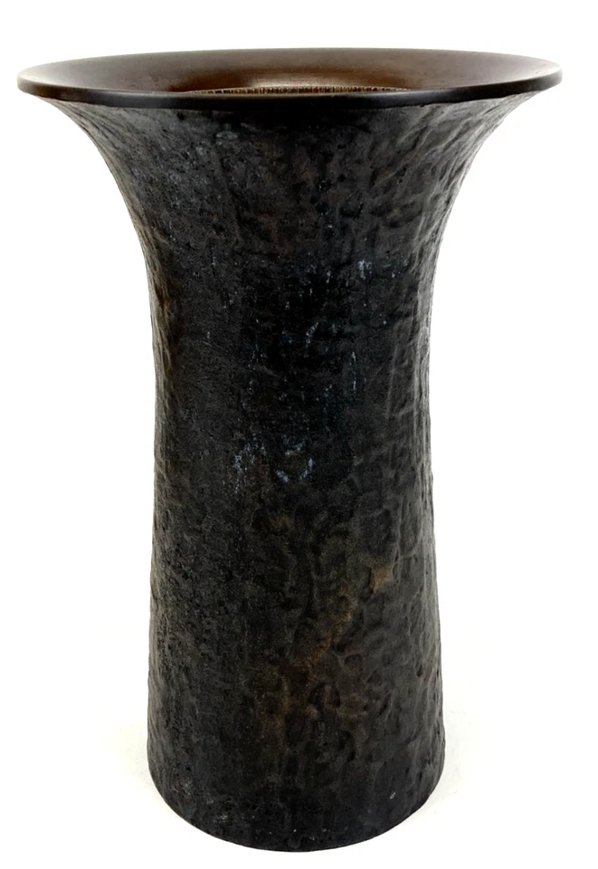 Japanese Antique Flower Vase Hammered Metal Textured Surface - Image 3 of 4