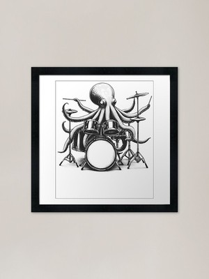 Oktopus spielt Trommeln 2 gerahmte Kunst gerahmtes Wandbild Poster Leinwanddruck Bild