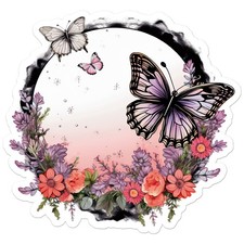 Butterflies Flowers - Vinyl Decal Sticker - Car Window Laptop - ebn11778