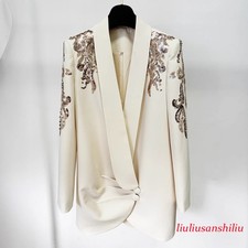 New Fashion Women's Formal Sequin Coat Nail Bead Collar Dress Suit Blazer Jacket