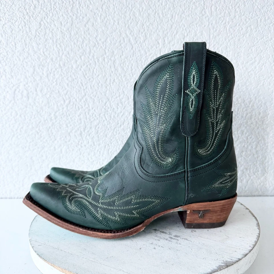 Lane LEXINGTON Womens Cowboy Bootie 8 Green Western Cowgirl Short Ankle Boots - Image 4 of 4