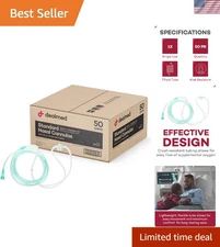 Oxygen Therapy Soft Green Nasal Cannula - Kink Resistant, Lightweight, 50 Pack